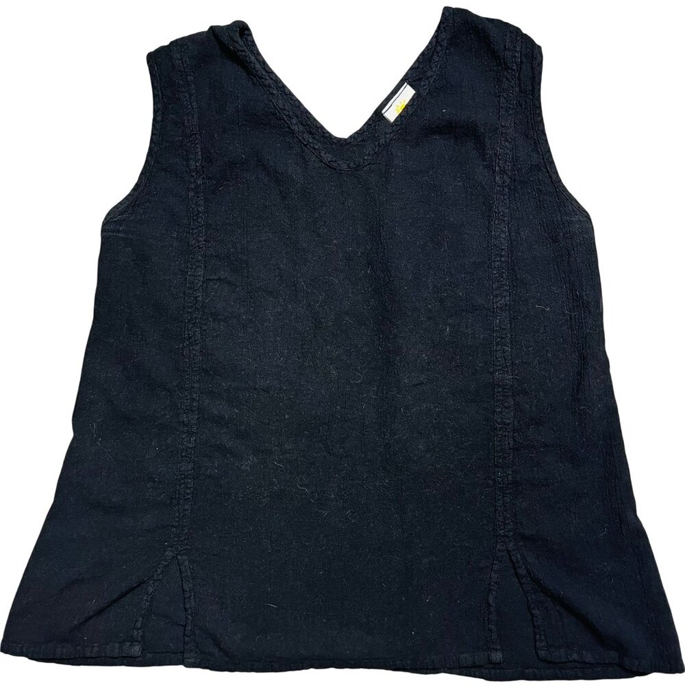 Womens Dunes Relaxed Fashion Sleeveless Black V-Neck Top L Cotton